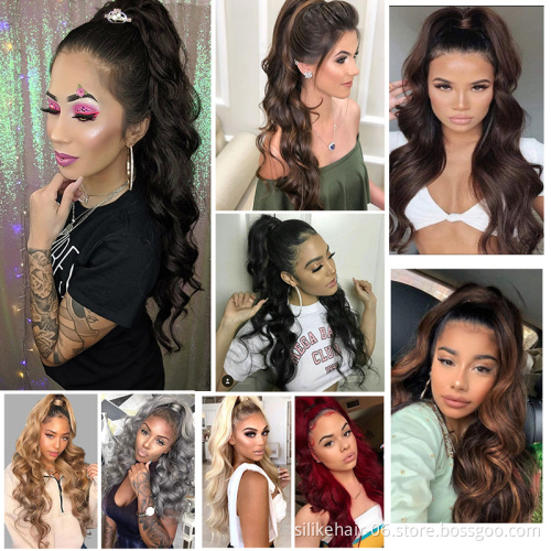 Long Wavy Ponytail Extensions 30"Platinum Blonde Heat Resistant Fiber Synthetic Wave Wraparound Pony ponytail hair extensions
